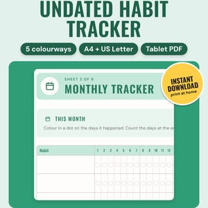 Habit Tracker Printable: main listing photo showing the product with an 'Instant download' badge. Digital product from Neat Wren Studio.