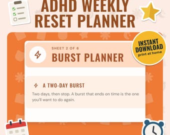 ADHD Planner Printable US Letter, Weekly Reset and Burst Planner | Low Energy Menu, Admin Checklist | 5 Colorways, Dark Mode Tablet PDF