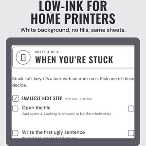 The low-ink version of the When you're stuck sheet: black outlines on a white background with no colour fills, for home printers.