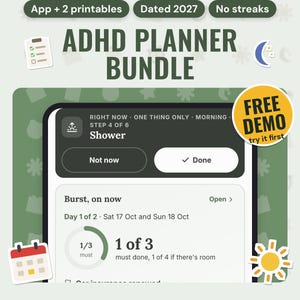 Pacote de Planejamento para TDAH | Aplicativo de Planejamento Semanal, Planilha de Reinicialização Semanal para Imprimir, Planejador Datado de 2027, Planejador de Rotinas, Rastreador de Hábitos, PDF para Tablet