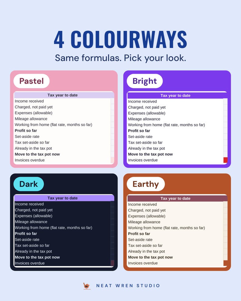 The tutor hub in four colourways: Pastel, Bright, Dark and Earthy