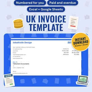 UK Invoice Template and Tracker | Numbered, VAT Optional, Printable A4, Paid and Overdue (Google Sheets & Excel)