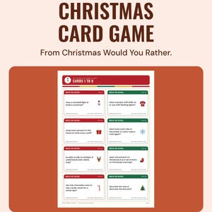 A page of eight Christmas would you rather cards, such as have a snowball fight or build a snowman, under the headline Christmas card game.