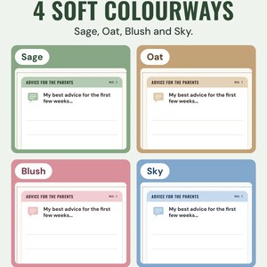 The advice for the parents card in four soft colourways: Sage, Oat, Blush and Sky.