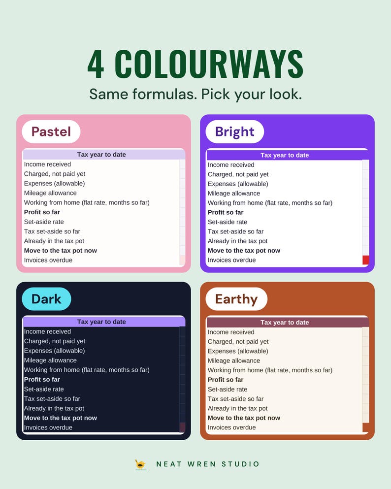 The childminder hub in four colourways: Pastel, Bright, Dark and Earthy
