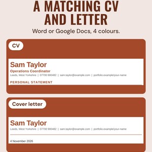 Matching UK CV and cover letter in Clay with the same name style and contact line