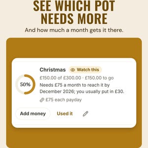 Christmas pot marked Watch this: needs £75 a month to reach £300 by December