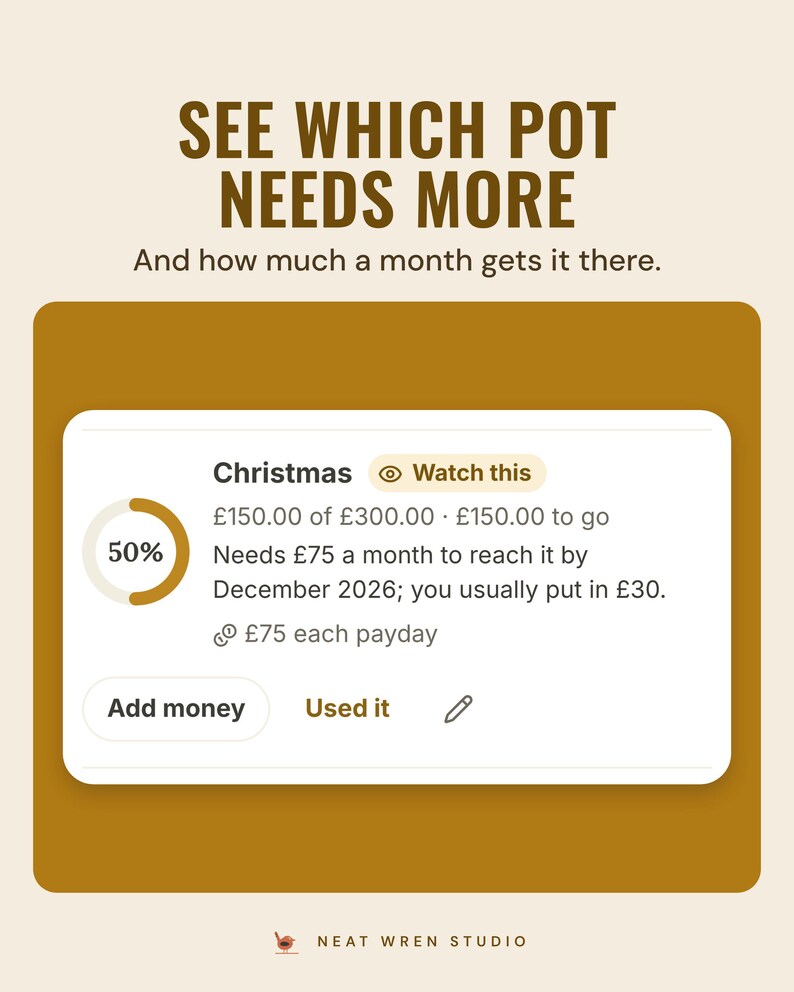 Christmas pot marked Watch this: needs £75 a month to reach £300 by December