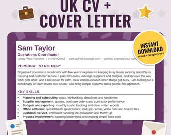 UK CV Template and Cover Letter Bundle, Resume Template | ATS-Friendly A4, 4 Matching Colours (Word, Google Docs)