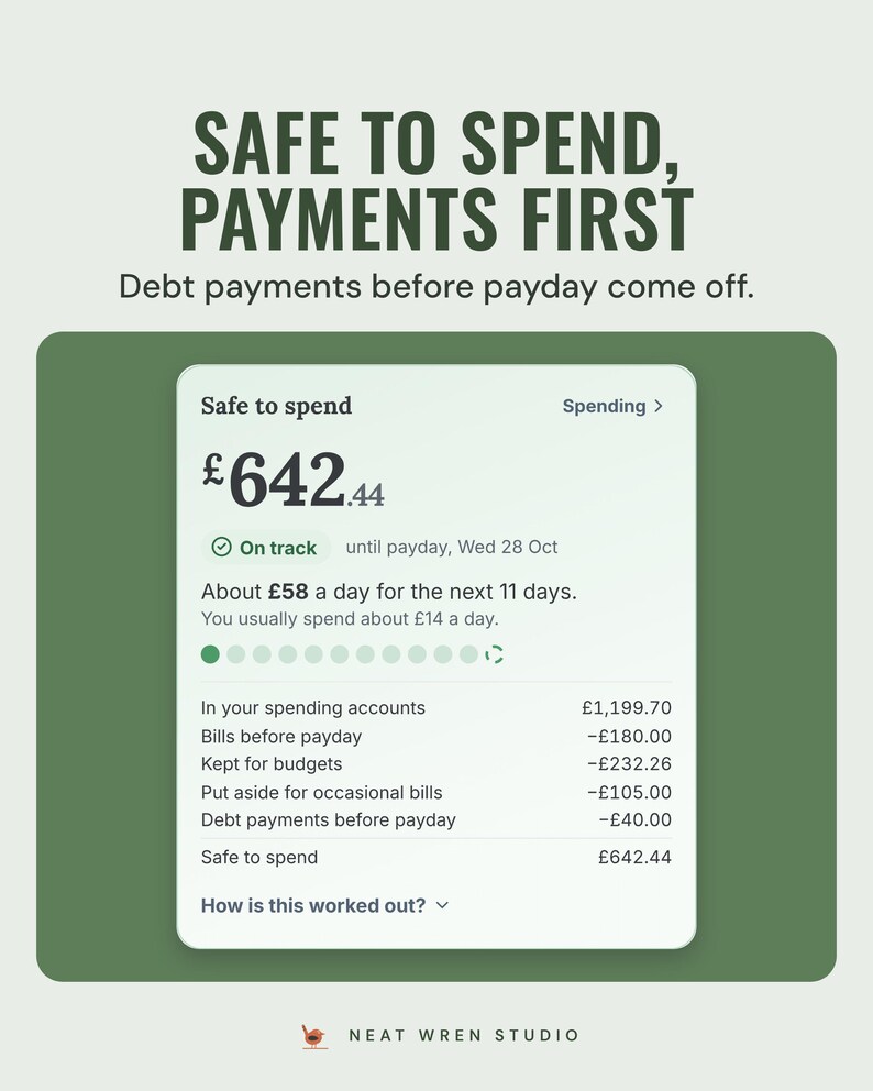 Safe to spend with debt payments before payday taken off