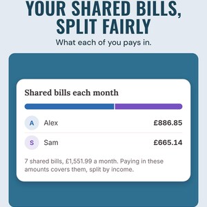 Shared bills each month split between Alex and Sam by income