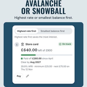 Pay off order: highest rate first or smallest balance first, with the store card as number 1