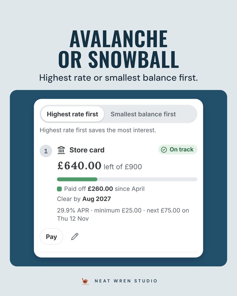 Pay off order: highest rate first or smallest balance first, with the store card as number 1