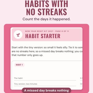 Habit starter page with the tiny version of each habit and a row of dots to colour on the days it happened, with no streaks.