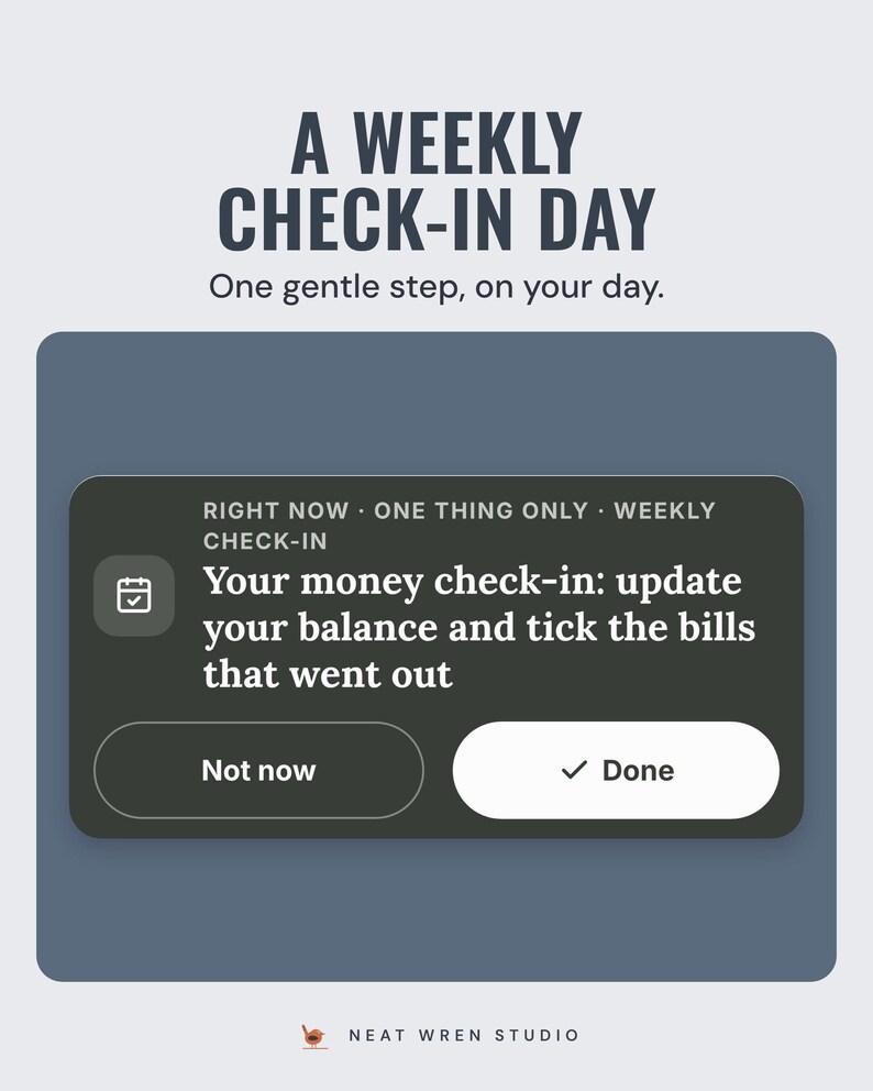 Right now on the check-in day: your money check-in, update your balance and tick the bills that went out
