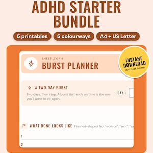 ADHD Planner Bundle Printable: main listing photo showing the product with an 'Instant download' badge. Digital product from Neat Wren Studio.