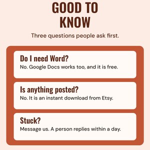 Good to know: Google Docs works if you do not have Word, nothing is posted because it is an instant download, and a person replies to messages within a day.