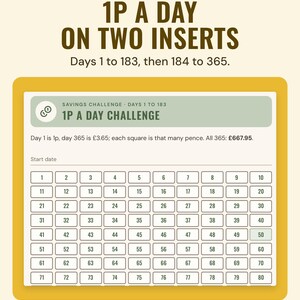 The first of two A6 1p a day inserts in the Earthy colourway, days 1 to 183 as numbered squares.
