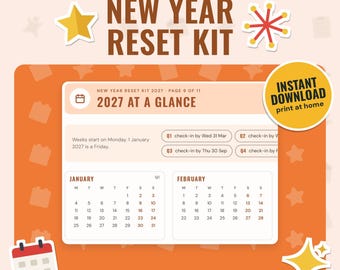 New Year Reset Planner 2027 Printable, ADHD Friendly Goal Setting | 2026 Reflection, 90 Day Goals, Money Reset | A4, Letter, GoodNotes PDF