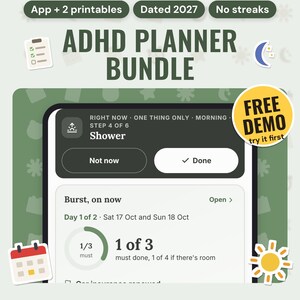 ADHD Planner Bundle | Weekly Planner App, Weekly Reset Printable, 2027 Dated Planner, Burst Planner, Habit Tracker, Tablet PDF