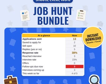 Job Application Tracker and CV Template Bundle | Job Search Spreadsheet, Cover Letter, Interview Prep, Follow-Ups (Google Sheets, Word)