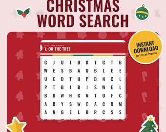 Christmas Word Search Printable, 12 Puzzles With Answers | Easy, Medium, Hard | Kids Activity Pages, Classroom or Home, A4 + US Letter