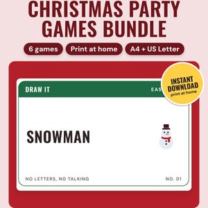 Christmas Party Games Bundle Printable, 6 Family Games | Scavenger Hunt, Pictionary, Kids Trivia, Would You Rather | A4 + US Letter