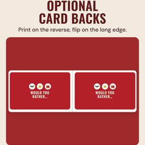 Two red Would you rather card backs, under the headline Optional card backs, and the line Print on the reverse, flip on the long edge.
