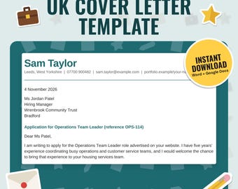 UK Cover Letter Template | A4 One-Page Letter, Matches Our CV Template, 4 Colours (Word, Google Docs)