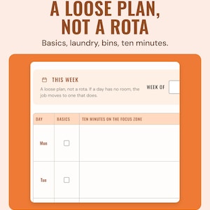 The this week sheet with a basics tick and ten minutes on the focus zone for each day, under the headline A loose plan, not a rota.