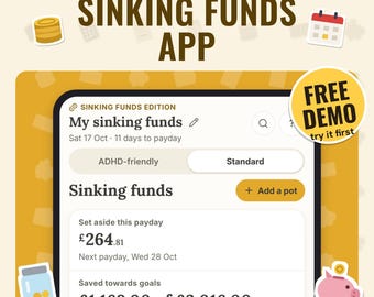 Sinking Funds App | Savings Pots for Annual Bills, Set Aside Each Payday, Christmas and Car Insurance Fund, Works Offline, Free Demo