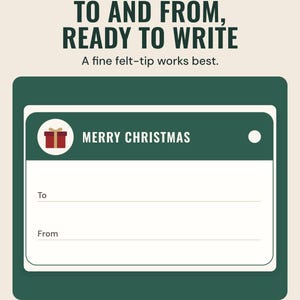 A Merry Christmas gift tag with blank To and From lines, under the headline To and from, ready to write.