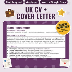 Lebenslauf- und Anschreiben-Vorlage (UK), Lebenslaufvorlage | ATS-optimiert, A4, 4 aufeinander abgestimmte Farben (Word, Google Docs)