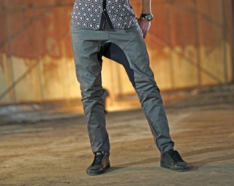 Mens Hipster Long Pants, Gray Harem Pants, Low Crotch Pants, Drop Crotch Pants, Casual Cyberpunk Pants, Long Trousers for Him, Comfy Pants