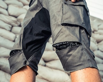 Mens Drop-Crotch Shorts, Multi-pocket Cargo Shorts for Him, Festival Mens Clothing, Mens Casual Streetwear Shorts with Adjustable Belt