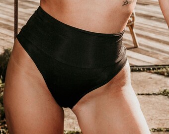 High Waist Black Bikini Bottom, Retro Comfortable Bikini, High Rise Bottom Swimwear, Boho Swimsuit for Women, Summer Bikini, Beachwear