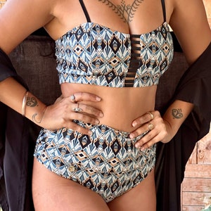 Boho High Waisted Bikini Set, Original Design High Waist Swimwear, 2 Piece Bathing Suit, Festival Chic Bikini Set, Vintage Style Bikini