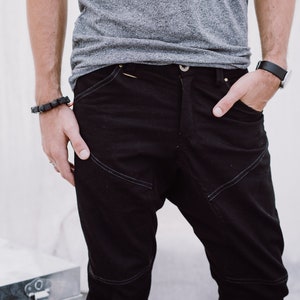 Cyberpunk Pants, Stack Pants for Men, Grunge Pants For Men, Black Fitted Pants, Cotton Pants, Drop Crotch Pants, Mens Boho Pants