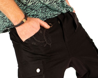 Cyberpunk Cargo Shorts, Men's Festival Trousers, Harem Drop Crotch Short Pants, Psywear Short Pants, Hipster Everyday Outfit, Gift for Him