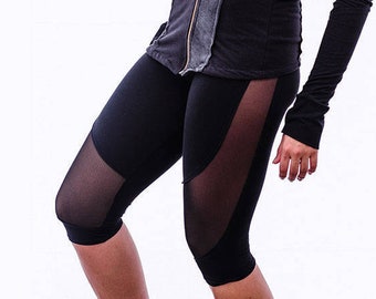 Sheer Yoga Leggings For Women, Knee High Leggings, Yoga Tights, Black Activewear, Sheer Yoga Pants, Burning Man Women, Capri Leggings