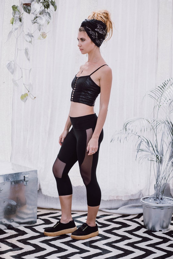 Yoga Tights, Black Sheer Leggings, Sheer Yoga Pants, Sheer Activewear,  Fitness Tights, Sheer Yoga Leggings, Sexy Mesh Leggings, Capri Tights 