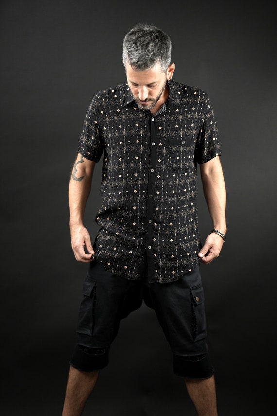 Men's printed short clearance sleeve button down