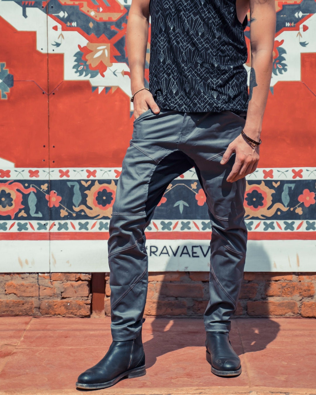 Mens Boho Pants, Drop Crotch Pants, Mens Harem Pants, Cyberpunk Pants, Streetwear for Men, Long
