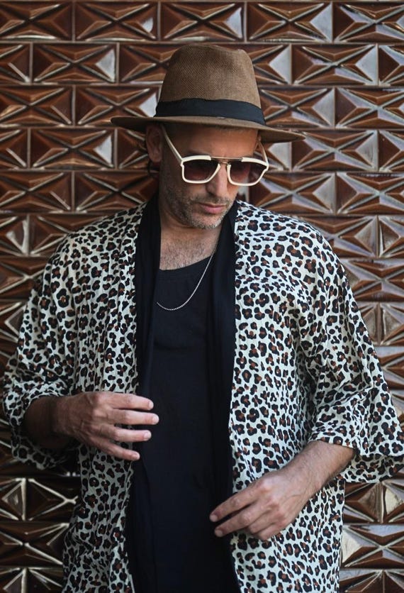 Unisex Leopard Print Kimono, Rave Outfit Men, Lightweight Festival Jacket, Casual Kimono Men, Burning Man Outift, Beach Cover Up, Gift Idea
