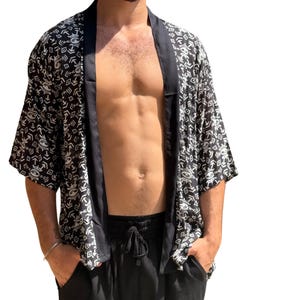 Mens Boho Kimono with Unique Print Design, Summer Kimono for Him, Festival Outfit, Soft Modal Kimono Jacket, Beach Cover Up for Man