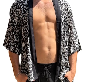 Kimono Boho para hombre – Patrón único, chaqueta de festival Boho