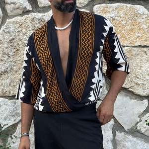 Mens Kimono Jacket, Festival Outfit for Him, Rave Kimono with Short-sleeve, Mens Boho Kimono, Hipster Lightweight Jacket, Gift for Him