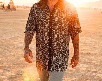 Festival shirt met knopen, boho uniseks shirt, Burning Man-outfit, dagelijks casual shirt, ceremonieshirt, statement-shirt, cadeau-idee voor koppels
