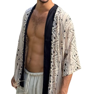 Kimono tribale boho da uomo, completo da festival estivo, vestaglia da yoga a maniche corte, kimono casual da tutti i giorni per lui, kimono da cerimonia, regalo per lui