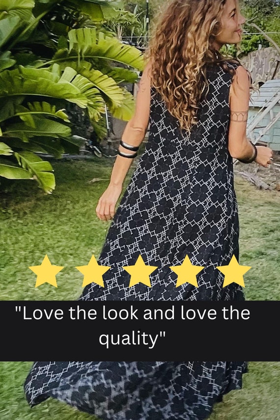 cotton rayon maxi dress Black Boho Maxi Dress: Cotton Rayon Silver Button Dress